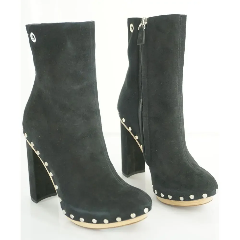 Proenza Schouler Studs Black Suede Platform Ankle Boots Size 35 Heels NIB $1050